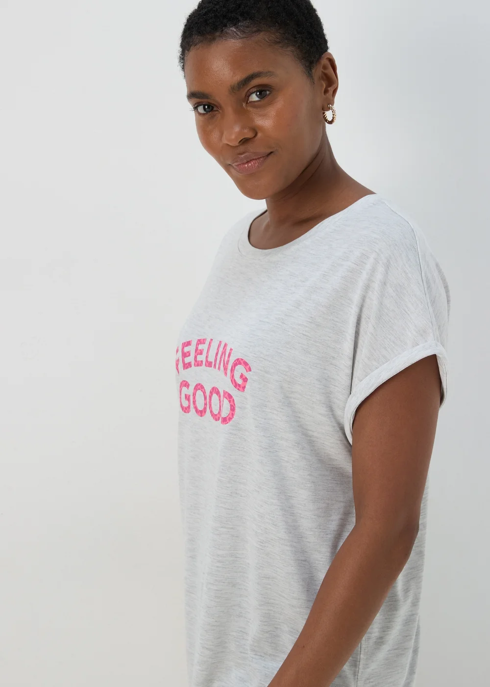 Grey 'Feeling Good' Slogan T Shirt - S Image 3