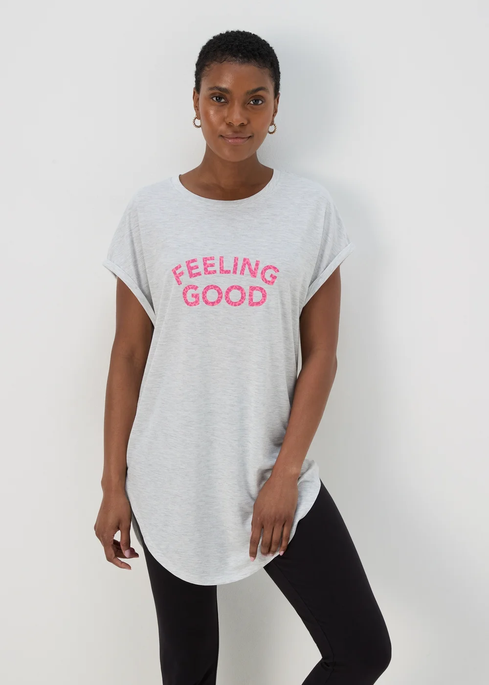 Grey 'Feeling Good' Slogan T Shirt - S Image 4