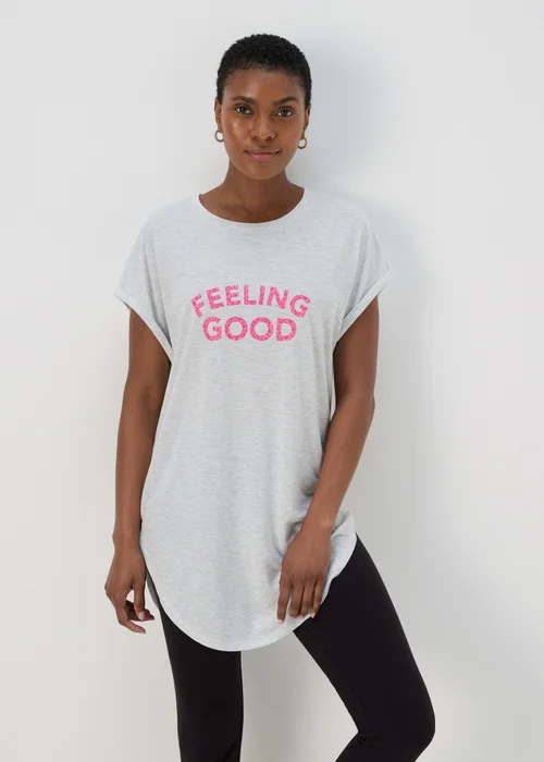 Grey 'Feeling Good' Slogan T Shirt - S Image 4