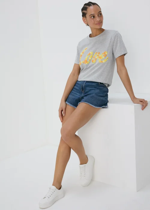 Grey Marl Love Slogan T-Shirt - 8 Image 4