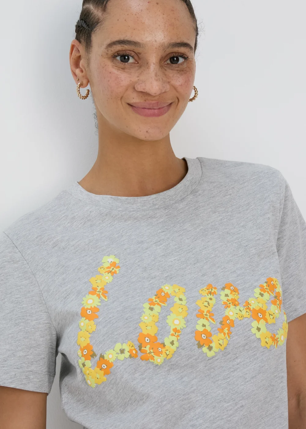 Grey Marl Love Slogan T-Shirt - 8 Image 3