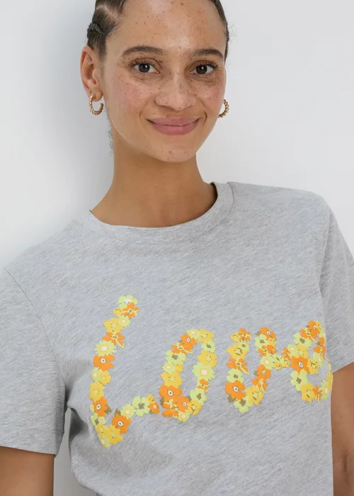 Grey Marl Love Slogan T-Shirt - 8 Image 3