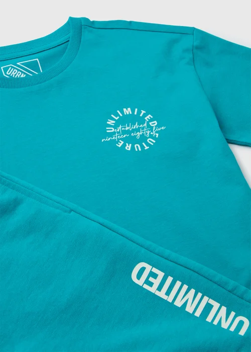 Boys Teal T-Shirt & Shorts Set (7-12yrs) - 7 Yrs Image 2