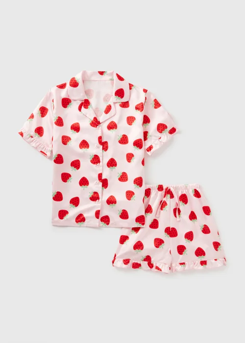 Girls Pink Strawberry Satin Pyjama Set (4-13yrs) - Age 4 Years Image 1