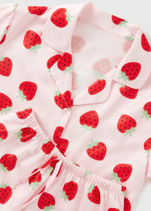 Girls Pink Strawberry Satin Pyjama Set (4-13yrs) - Age 4 Years Image 2