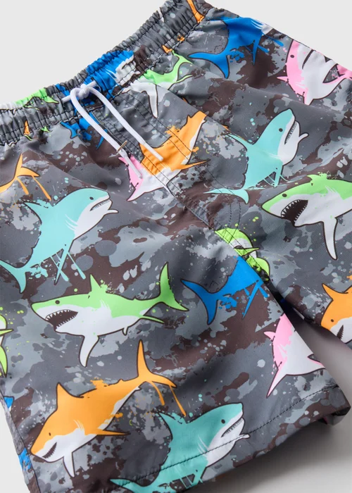 Boys Charcoal Graffiti Shark Swim Shorts (6-11yrs) - 6-7 Yrs Image 2