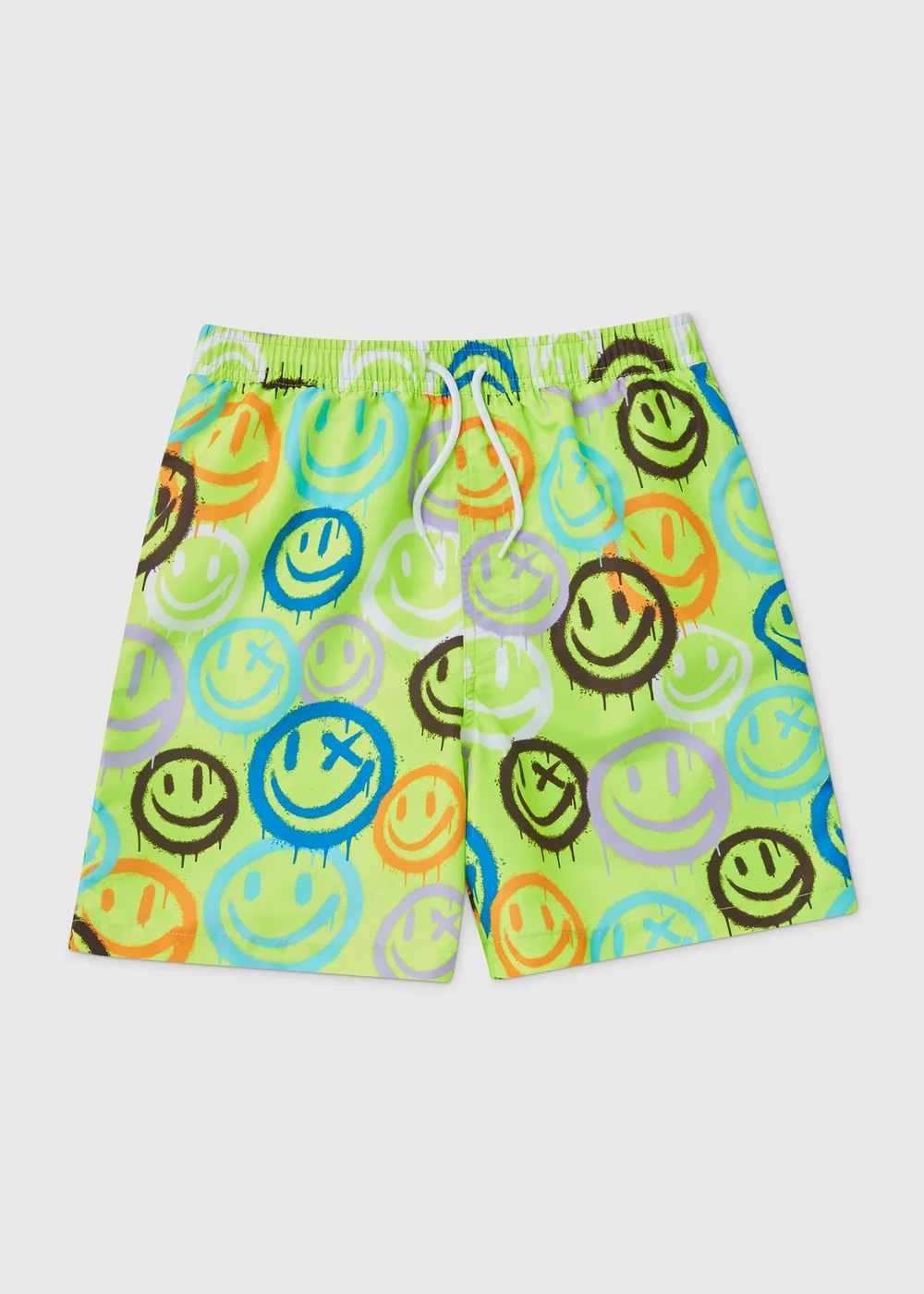 Boys Green Smiley Graffiti Swim Shorts (6-11yrs) - Age 6 - 7 Years Image 1