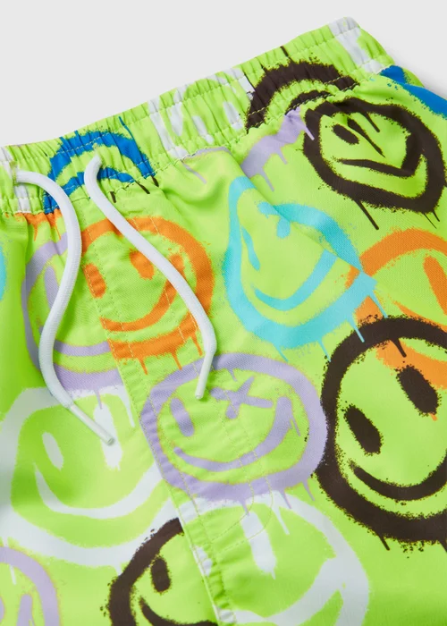 Boys Green Smiley Graffiti Swim Shorts (6-11yrs) - Age 6 - 7 Years Image 2