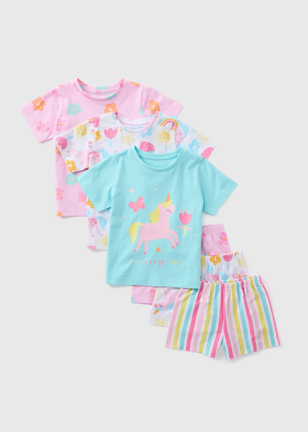 Girls 3 Pack Pink Unicorn Pyjamas Sets (9mths-5yrs) - Age 9 - 12 Months Image 1