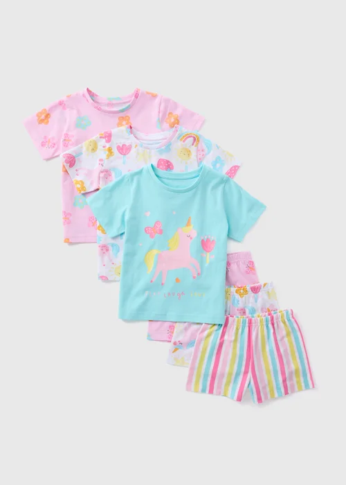 Girls 3 Pack Pink Unicorn Pyjamas Sets (9mths-5yrs) - Age 9 - 12 Months Image 1