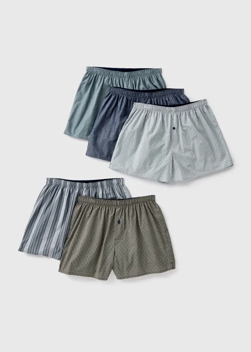 5 Pack Blue Geo Print Cotton Woven Boxers - S Image 1