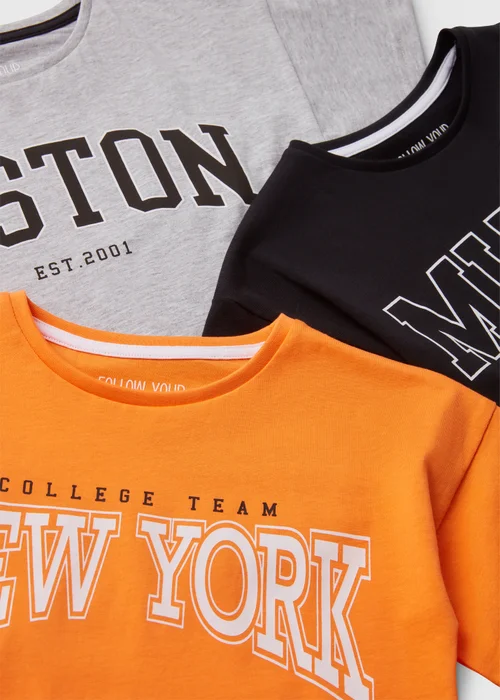 Girls 3 Pack Orange Collegiate Pyjama Sets (4-13yrs) - Age 4 Years Image 2