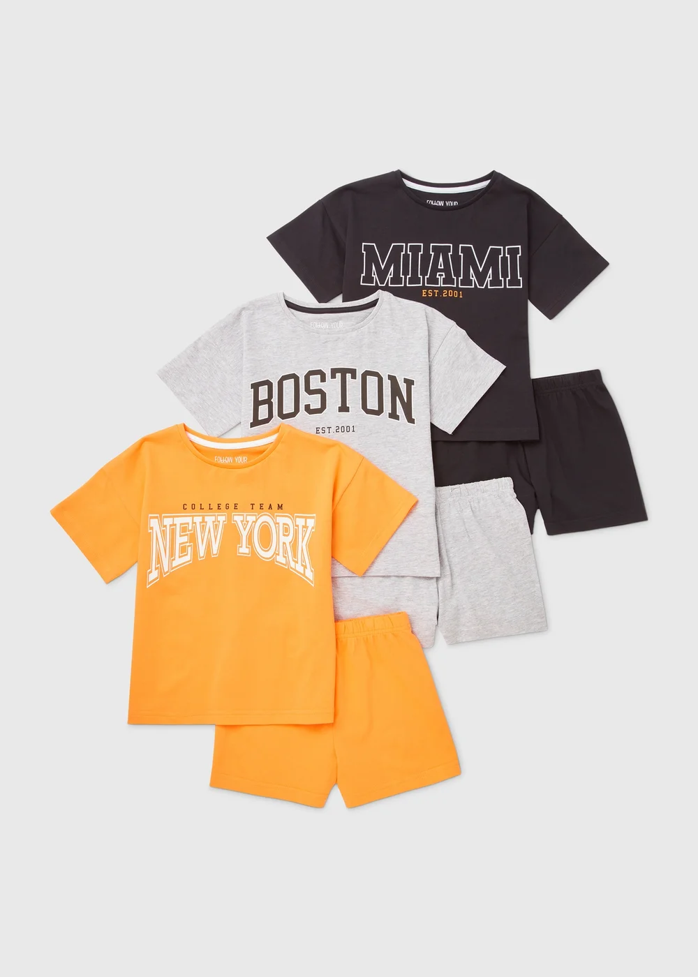 Girls 3 Pack Orange Collegiate Pyjama Sets (4-13yrs) - Age 4 Years Image 1