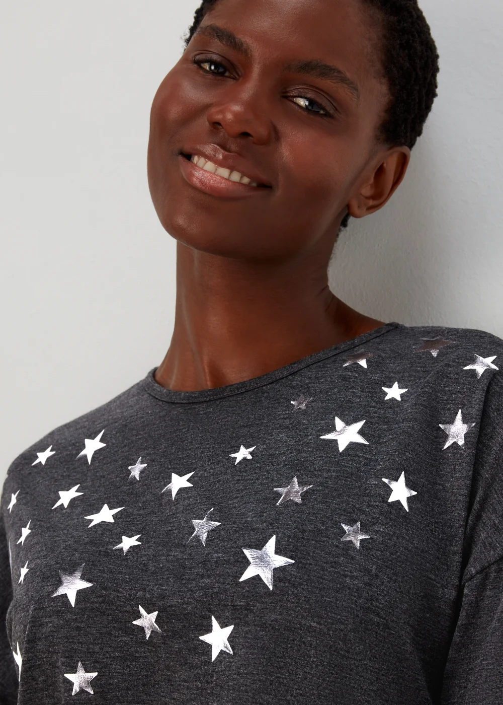 Grey Star Foil Print Top - 8 Image 3