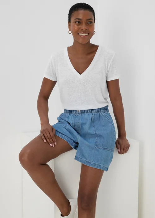 White Plain Print Linen Jersey T-Shirt - 8 Image 1