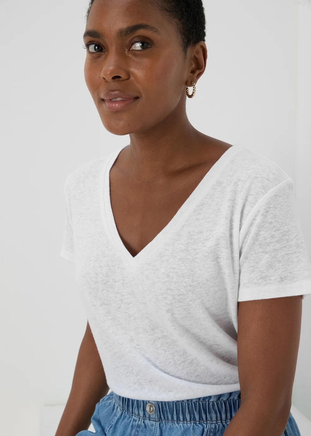 White Plain Print Linen Jersey T-Shirt - 8 Image 3