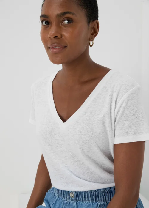 White Plain Print Linen Jersey T-Shirt - 8 Image 3