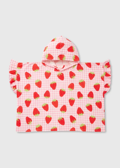 Girls Light Pink Strawberry Poncho (Small-Large) - S/M Image 1