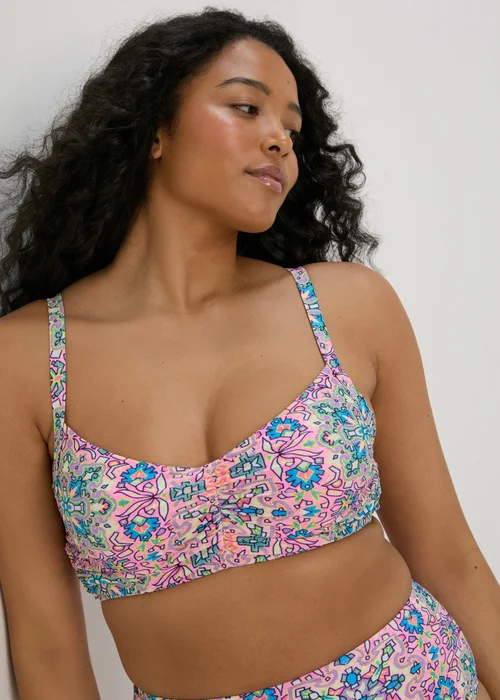 Pink Mosaic Ruched Bikini Top - 32DD Image 1