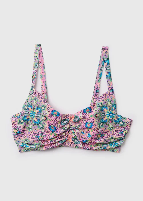 Pink Mosaic Ruched Bikini Top - 32DD Image 4