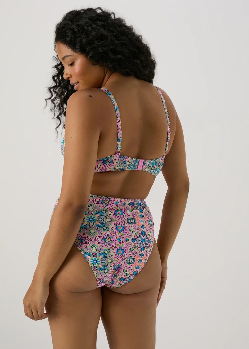 Pink Mosaic Ruched Bikini Top - 32DD Image 2