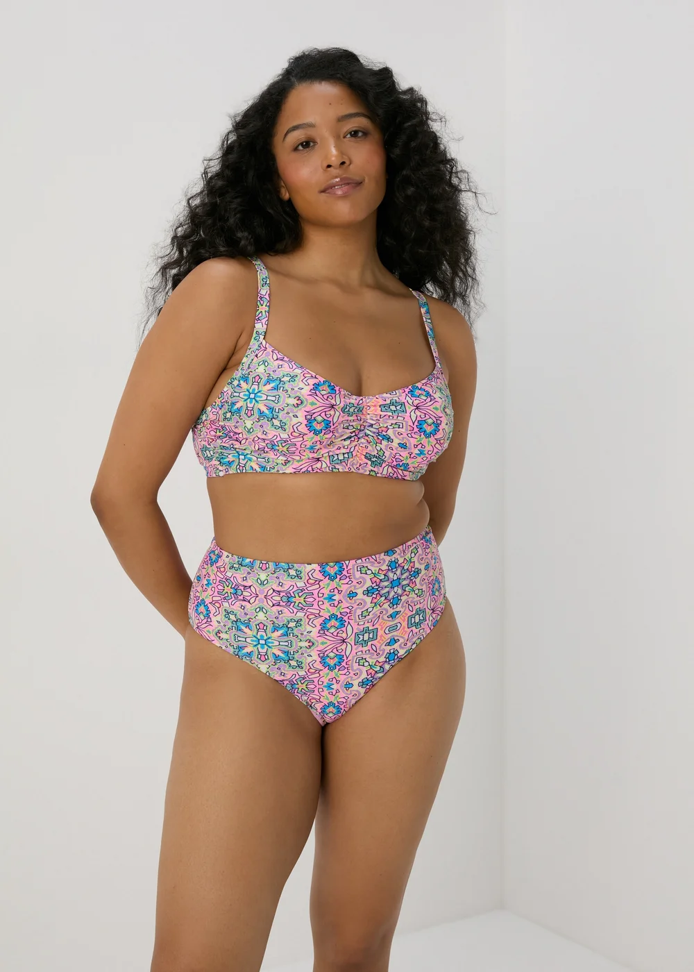 Pink Mosaic Ruched Bikini Top - 32DD Image 3
