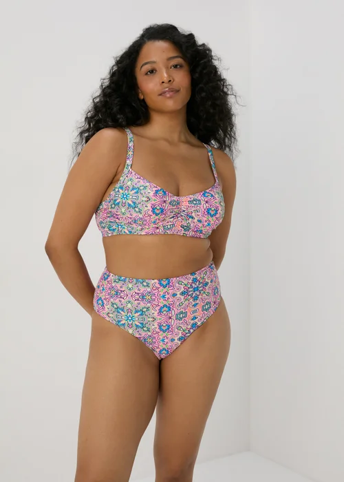 Pink Mosaic Ruched Bikini Top - 32DD Image 3