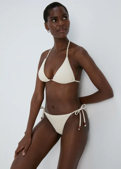 Cream Crochet Textured Triangle Bikini Top - 6 Image 1