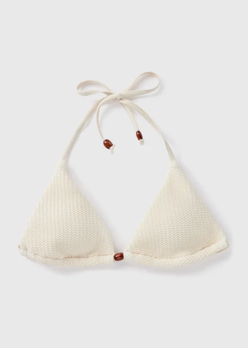 Cream Crochet Textured Triangle Bikini Top - 6 Image 4