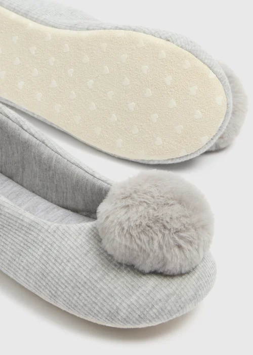 Grey Pom Knit Ballet Slippers - Size 3 Image 2