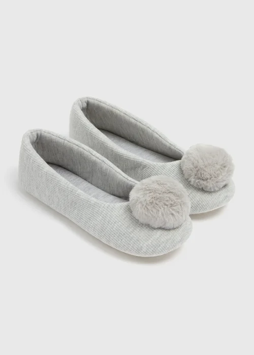 Grey Pom Knit Ballet Slippers - Size 3 Image 1