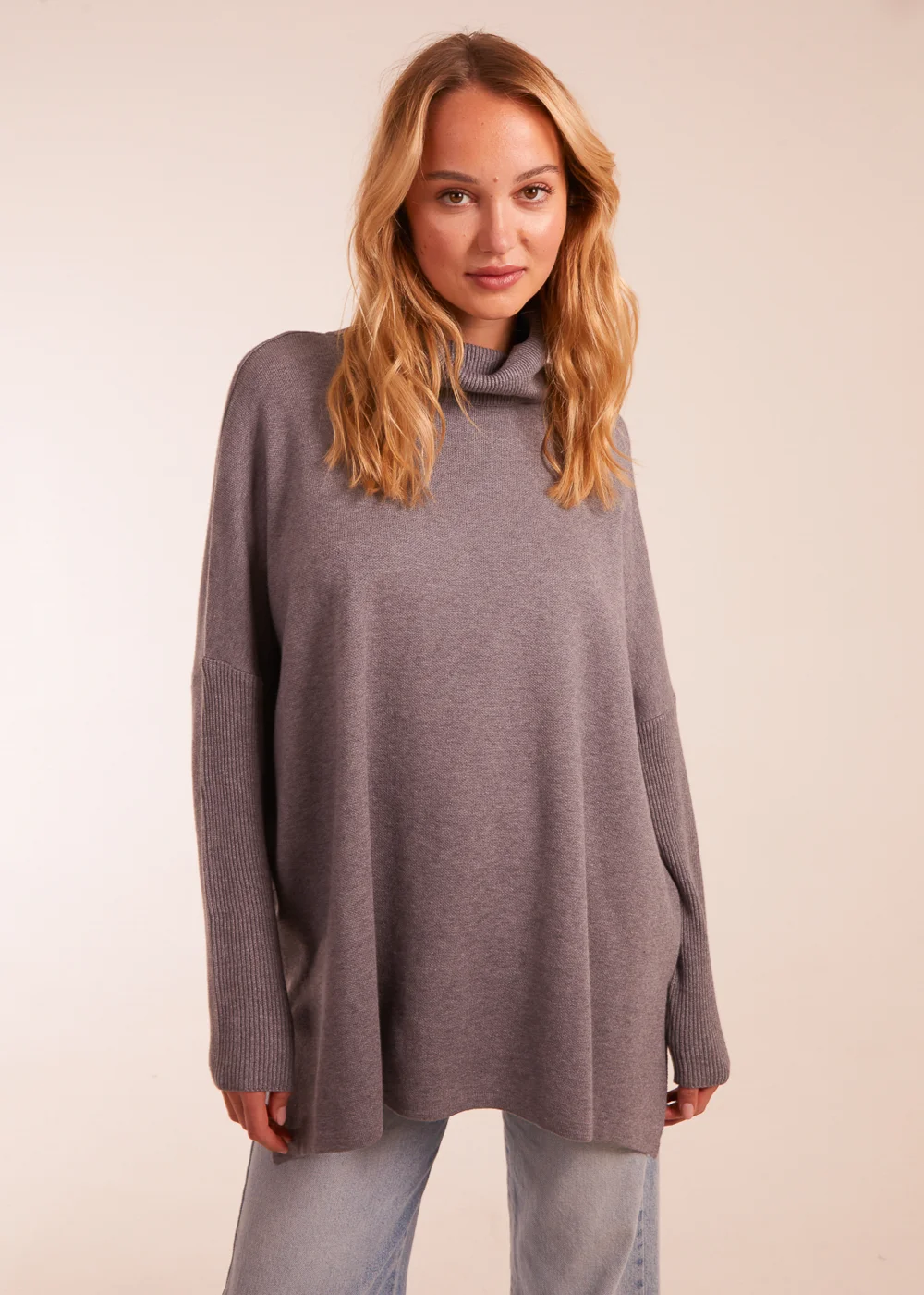 Blue Vanilla Grey High Neck Boxy Jumper - S/M Image 2