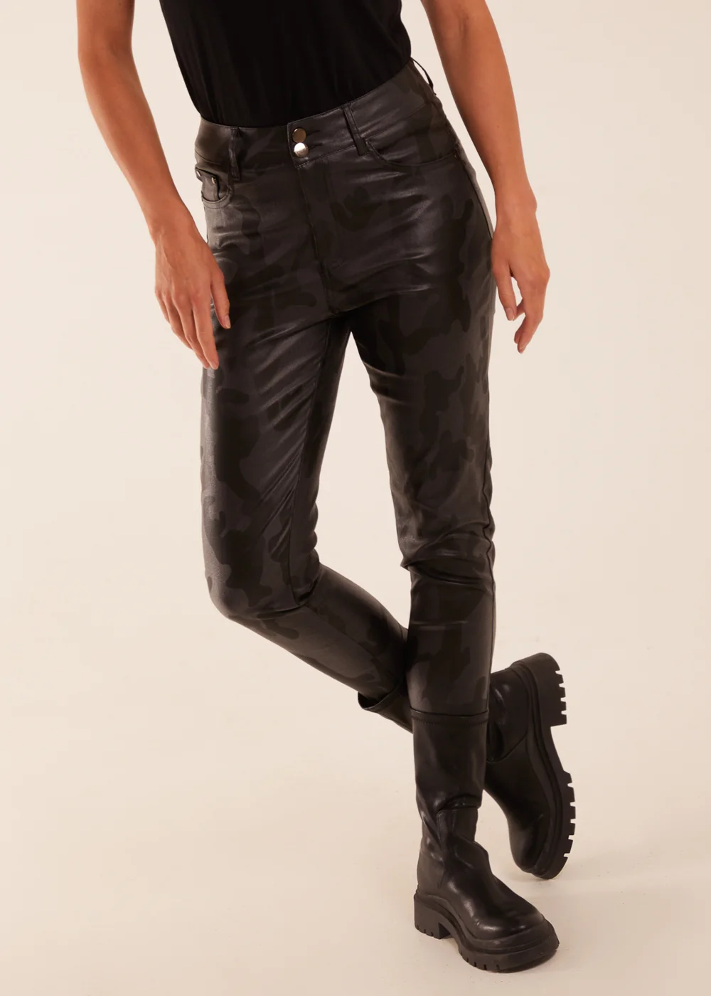 Blue Vanilla Black Camouflage PU Leather Skinny Jean - 10 Image 3