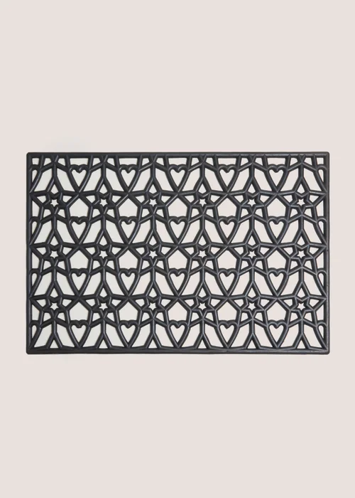 Black Heart & Star Rubber Doormat Image 1
