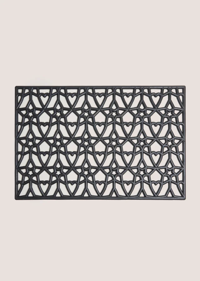 Black Heart & Star Rubber Doormat