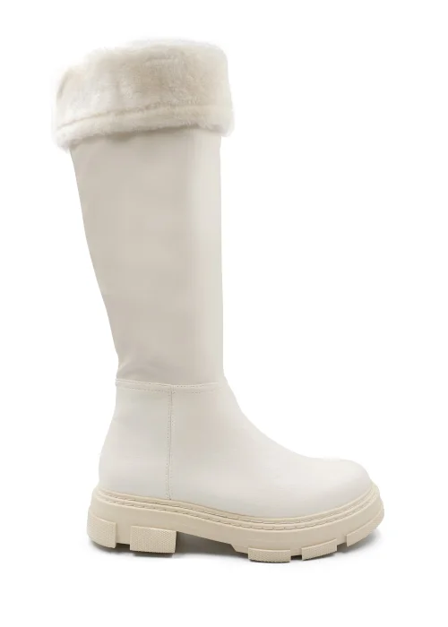 Where's That From Ivory Cream Pu Nevaey Platform Calf Boots - Size 6 Image 1