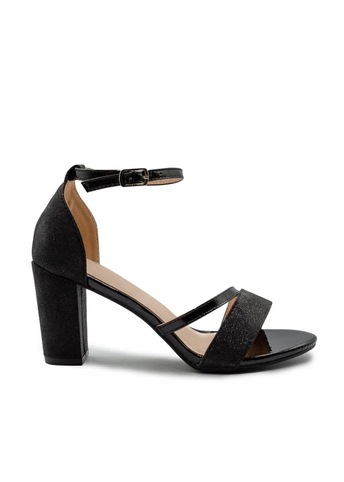 Where's That From Black Glitter Perla Mid Block Heel Sandals - 9 Image 1