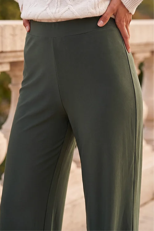 Roman Khaki Elastic Waist Wide Leg Stretch Trousers - 14 Image 4