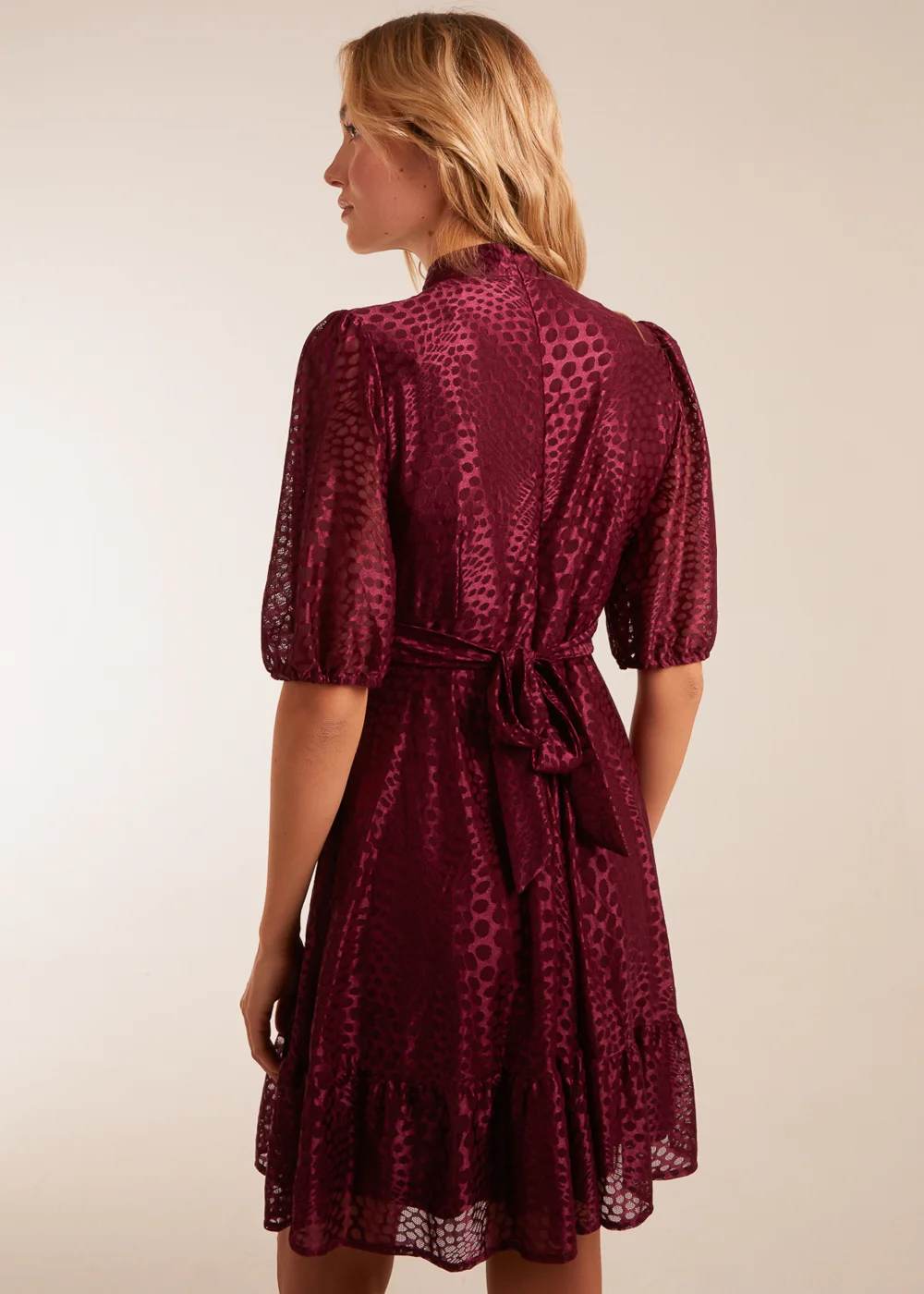 Blue Vanilla Red Mesh High Neck Tier Dress - 8 Image 3