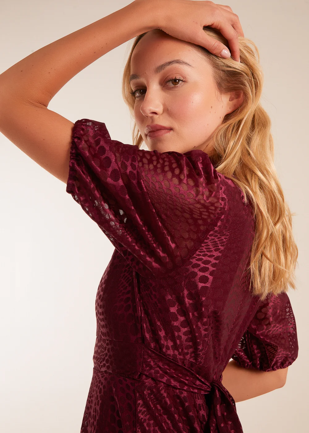 Blue Vanilla Red Mesh High Neck Tier Dress - 8 Image 4