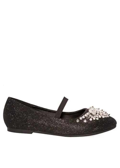 Where's That From Black Libbie Kids Diamante Embellished Platform Shoes - Size 6 Infants Image 1