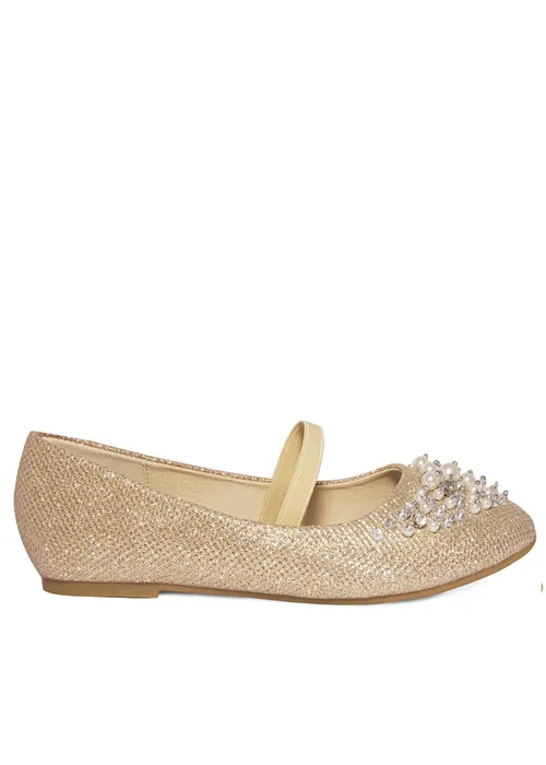 Where's That From Gold Libbie Kids Diamante Embellished Platform Shoes - 2 Image 2