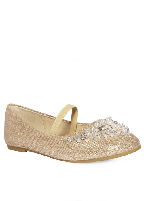 Where's That From Gold Libbie Kids Diamante Embellished Platform Shoes - 2 Image 1