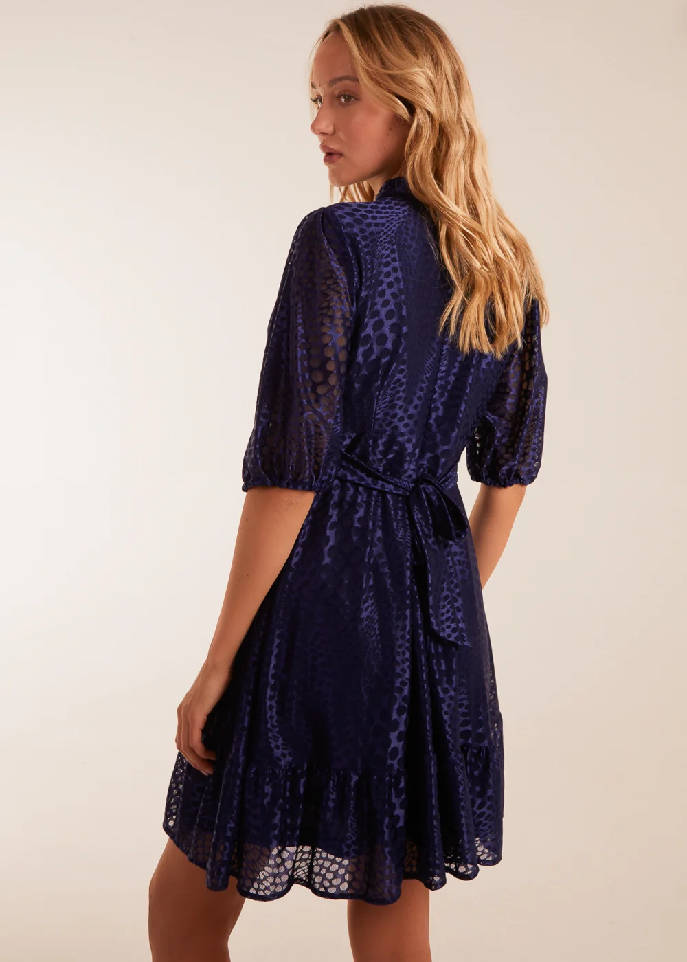 Blue Vanilla Navy Mesh High Neck Tier Dress - 8 Image 2