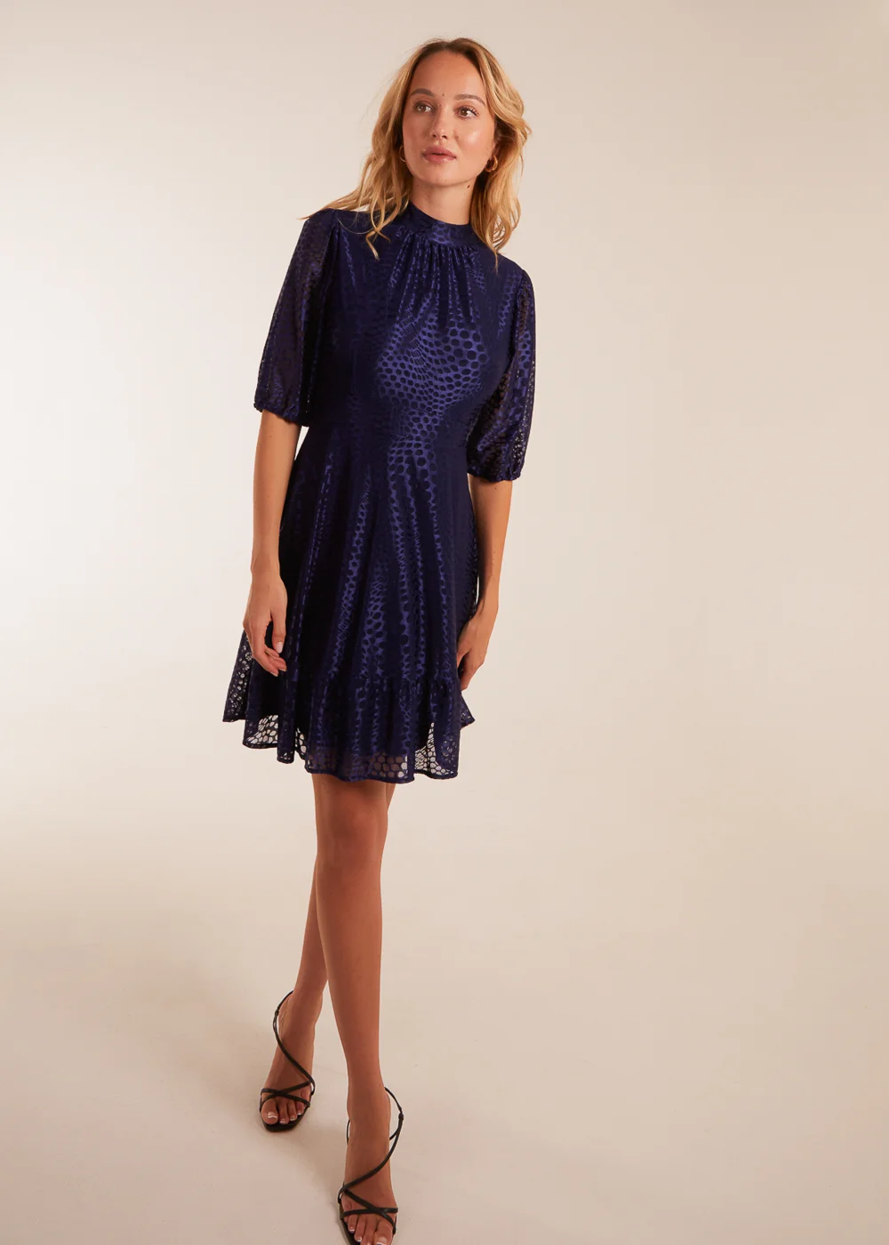 Blue Vanilla Navy Mesh High Neck Tier Dress - 8 Image 1