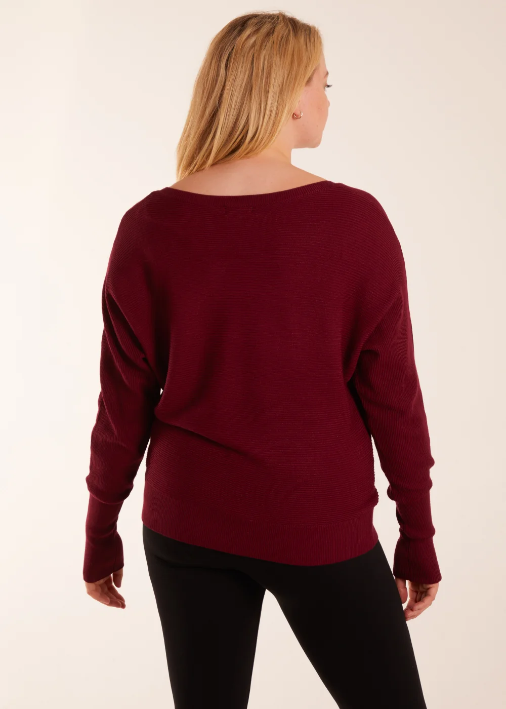 Blue Vanilla Burgundy Curve Rib V-Neck Jumper - L Image 2