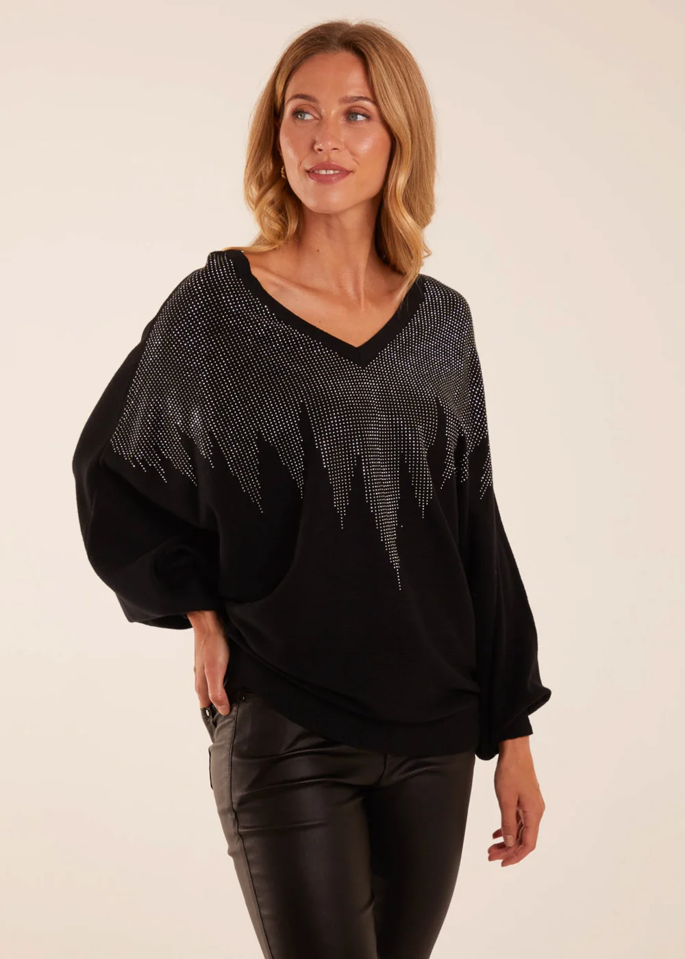 Blue Vanilla Black V Neck Diamante Jumper - S/M Image 1
