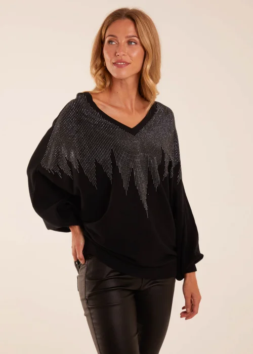 Blue Vanilla Black V Neck Diamante Jumper - S/M Image 1