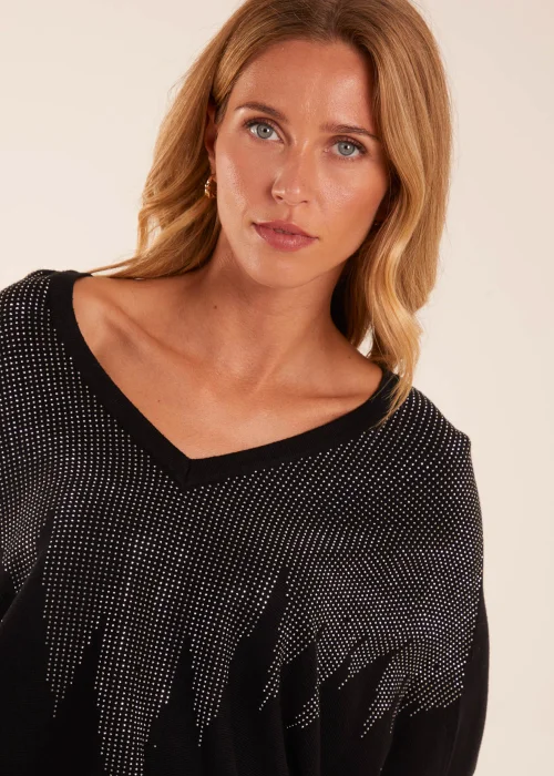 Blue Vanilla Black V Neck Diamante Jumper - S/M Image 4
