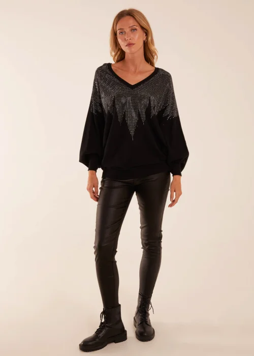 Blue Vanilla Black V Neck Diamante Jumper - S/M Image 3